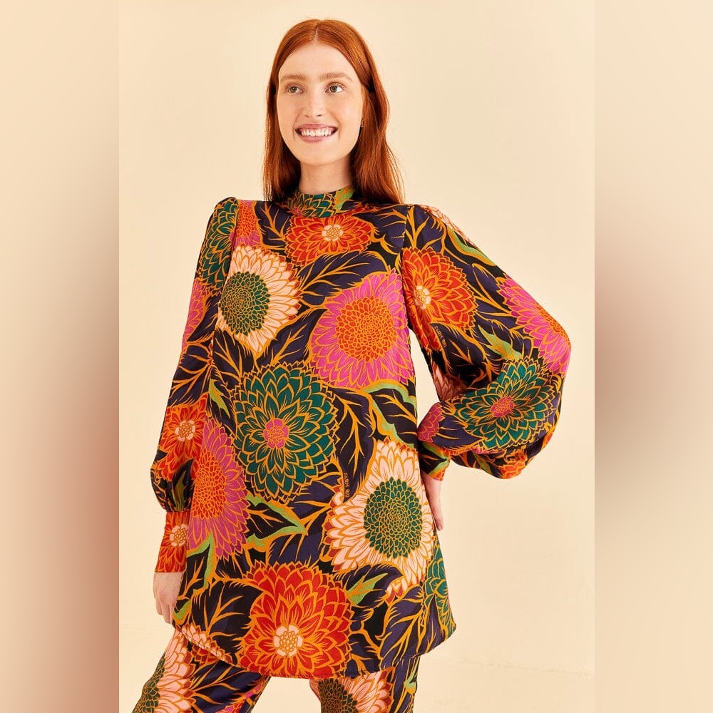 Farm Rio Multicolor Vintage Garden Satin Blouse XS